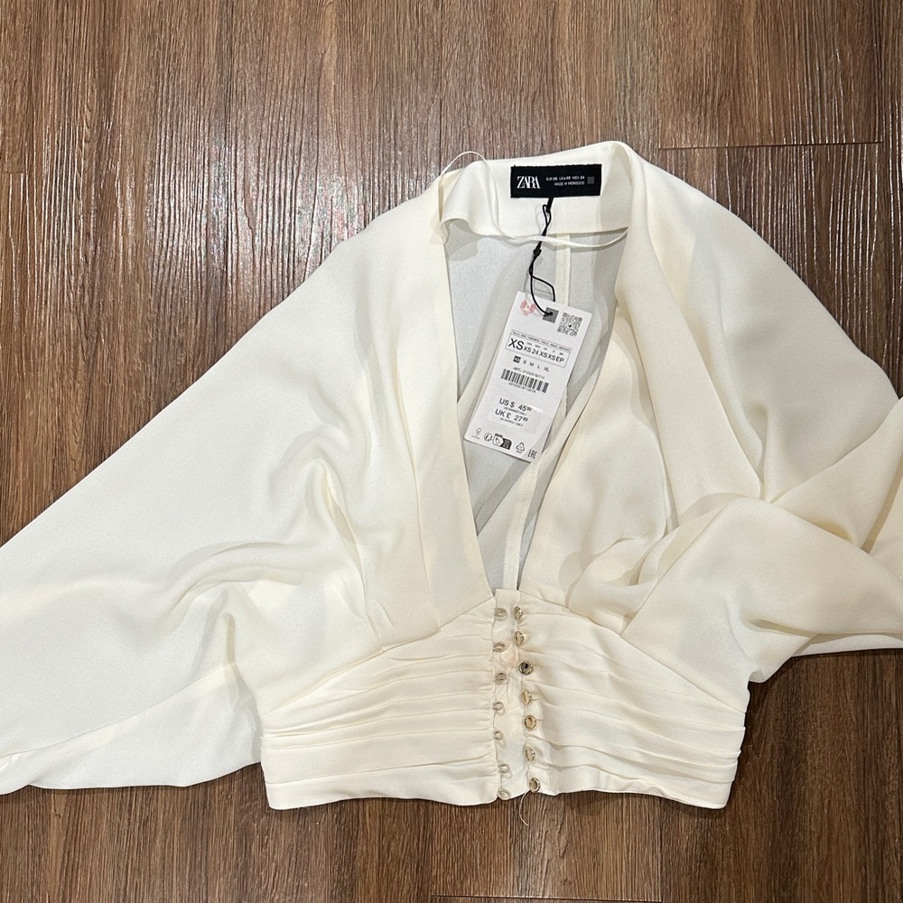 Zara Elegant Cream Blouse with Button Detail